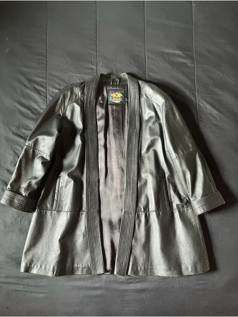 Avanti Black Leather Open-Front Coat Jacket